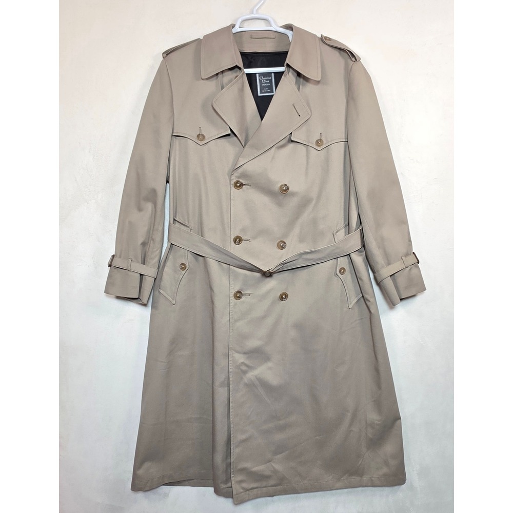 Christian Dior Trench Coat Mens 44R Tan Double Breasted Belted Old Money Luxury - Picture 2 of 16
